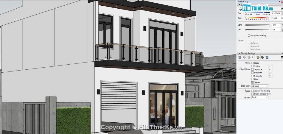 nhà 2 tầng,nhà phố 2 tầng,sketchup nhà phố,ngoại thất nhà phố 2 tầng 8x15m,Sketchup ngoại thất nhà phố 2 tầng